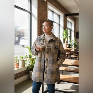 Only Women's Yellow and Gray Plaid Utility Jacket